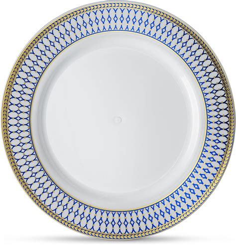 Buy 1 get 1 [60 Count - 7 Inch Plates] Laura Stein Designer Tableware Premium Heavyweight Plastic White Appetizer - Salad Plates With Gold Border, Party & Wedding Plate, Lace Series, Disposable Dishes