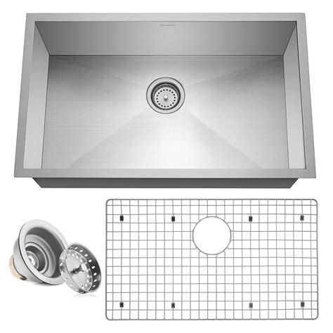 26 INCH Zero Radius Design 16 Gauge Undermount Single Bowl Stainless Steel Kitchen Island Sink Premium Package, Stainless Steel (26 INCH) KKR-F2620