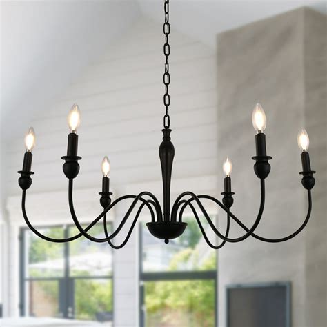 8 Lights Black Chandelier Farmhouse Classic Candle Ceiling Light Rustic Hanging Pendant Lights for Dining Living Room Kitchen Island Hallway