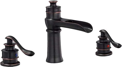 Up To 50% OFF Bathfinesse 3 Hole Bathroom Faucet Two Handle 8 Inch Widespread Oil Rubbed Bronze Black Vanity Sink Commercial Lavatory with Supply Lines Hose Lead-Free