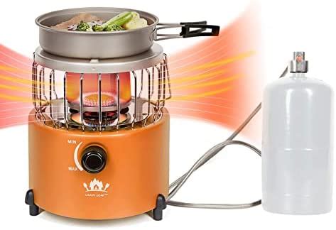 Campy Gear Chubby 2 in 1 Portable Propane Heater & Stove, Outdoor Camping Gas Stove Camp Tent Heater for Ice Fishing Backpacking Hiking Hunting Survival Emergency (Orange)
