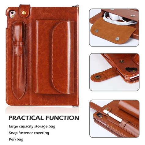 FYY Case for iPad Pro 9.7 - Luxurious Genuine Leather Case All-Powerful Cover for iPad Pro 9.7" (Only Fit for 2016 Edition) Brown (with Exquisite Stylus)