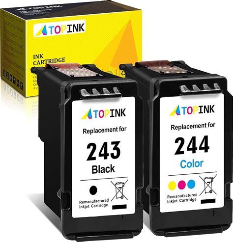 HOTCOLOR 243-244 Printer Ink Cartridge Replacement for Canon Ink cartridges 243 and 244 PG 243 CL 244 for Canon MG2522 Printer Canon PIXMA TS3120 TS3122 MX492 MG2525 TR4520(1Black/1Tri-Color, 2PK)
