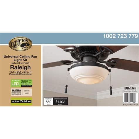 ✴ Hampton Bay Raleigh LED Natural Iron Light Kit Ceiling Fan