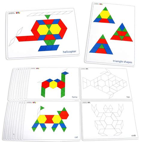 LEARNING ADVANTAGE 7149 Pattern Block Cards - Set of 20 Double-Sided Cards - Early Geometry for Kids - Teach Creativity, Sequencing and Patterning