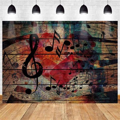 Black Friday 🔥 Music Stage Backdrop Note Wooden Wall Photography Background MEETSIOY 7x5ft Themed Party Photo Booth YouTube Backdrop GEMT1371