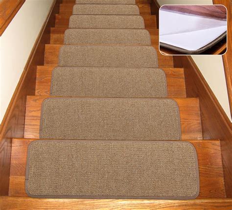 Non-Slip Stair Treads,FOME Set of 13 Stairs Treads Carpet Luminous Non Slip Stair Mats Indoor Adhesive Backing Glowing at Night Light Home Decor Wooden Staircase 27.55x7.78in.