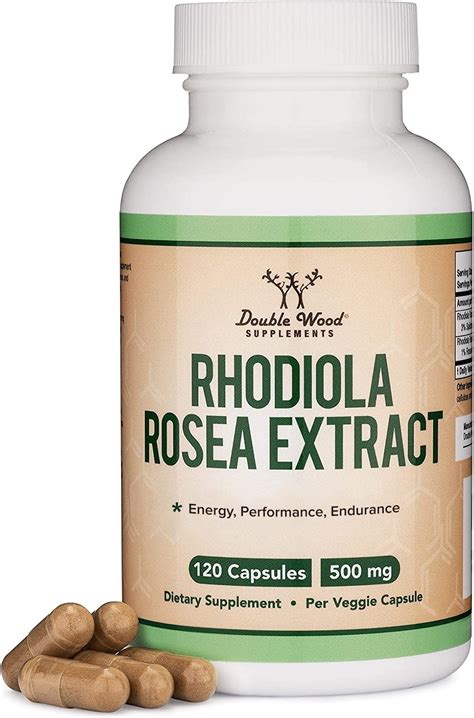 Rhodiola Rosea Supplement 500mg, 120 Vegan Capsules (Made and Tested in The USA, 3% Salidrosides, 1% Rosavins Extract) for Calming and Motivation by Double Wood Supplements