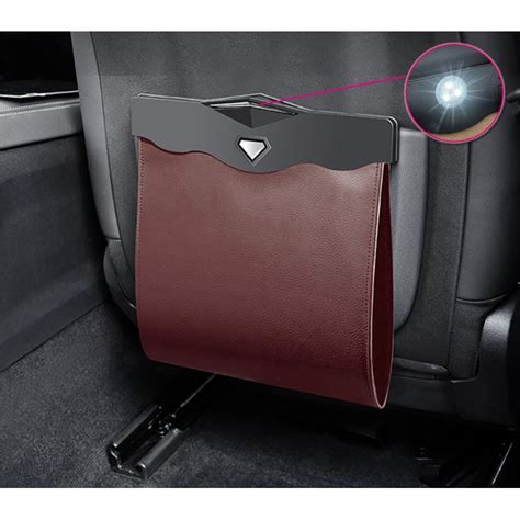 Smart LED Car Trash Can Waterproof Garbage Bag Passenger Side Artificial Leather Storage Pocket Leak Proof Reusable Traveling Portable Offices Toilet Garbage Cans Back Seat Hanging(Beige-1pack)