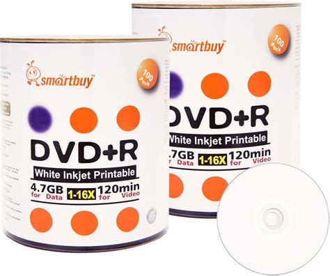 🔥 Hot Deals Smart Buy 200 Pack DVD+R 4.7gb 16x White Printable Inkjet Blank Media Record Disc, 200 Disc 200pk