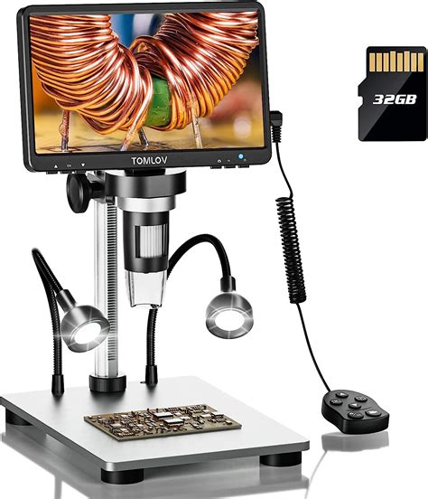 TOMLOV 7" LCD Digital Microscope 1200X, 1080P Video Microscope with Metal Stand, 12MP Ultra-Precise Focusing, LED Fill Lights, PC View, Windows/Mac OS Compatible, with SD Card, Model- DM9