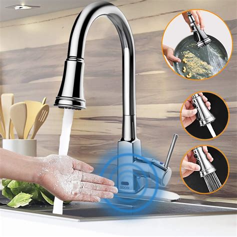 Touchless Kitchen Faucet,Soosi Motion Sensor Single Handle Kitchen Faucets One Hole/Three Hole 3-Function Kitchen Faucets with Pull Down Sprayer Spot Free Oil Rubbed Bronze Stainless Steel Lead Free