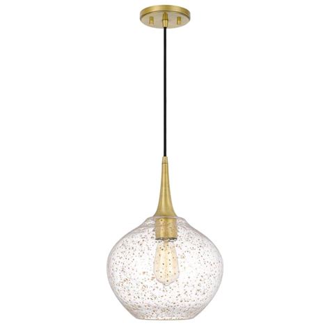 Worldwide Lighting Hive 1-Light Vintage Brass Finish Gold Flakes Glass 11“ x11”x 15“, Small Pendant (AMZ80005-010)