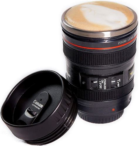 Amazon Crazy 🔥 Deals Yepteeps Coffee Mug, Camera Lens Travel Thermos, Stainless Steel Insulated Cup with Easy Clean Lid (Leak Proof)