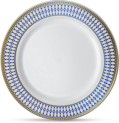 Buy 1 get 1 [60 Count - 7 Inch Plates] Laura Stein Designer Tableware Premium Heavyweight Plastic White Appetizer - Salad Plates With Gold Border, Party & Wedding Plate, Lace Series, Disposable Dishes